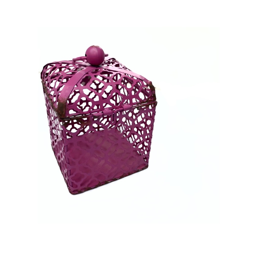 New 1 Cage Fuchsia Distressed Candle Holder Decor